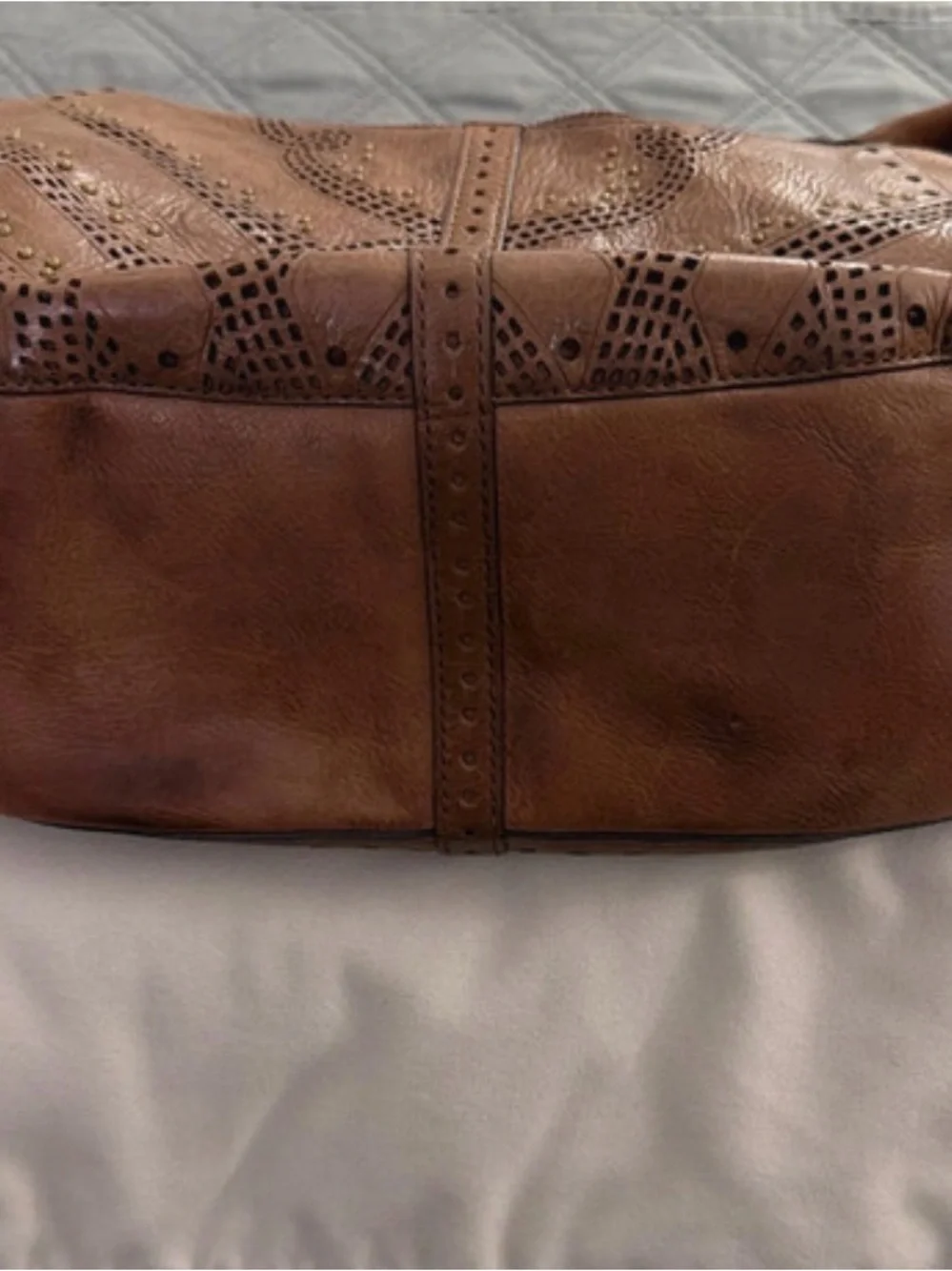 Cole Haan Tan Leather Perforated Hobo with Stud Accents